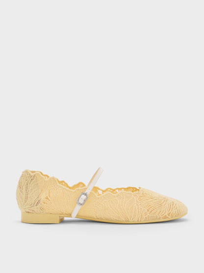 CHARLES & KEITH Latest / Meja Floral Mary Jane Flats - Yellow