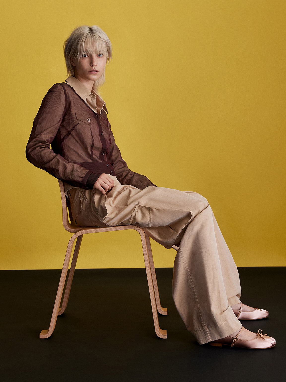 CHARLES & KEITH Trending / Emiko Satin Bow Mary Jane Flats - Nude