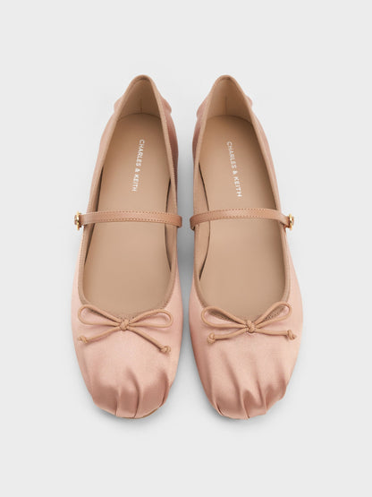 CHARLES & KEITH Trending / Emiko Satin Bow Mary Jane Flats - Nude