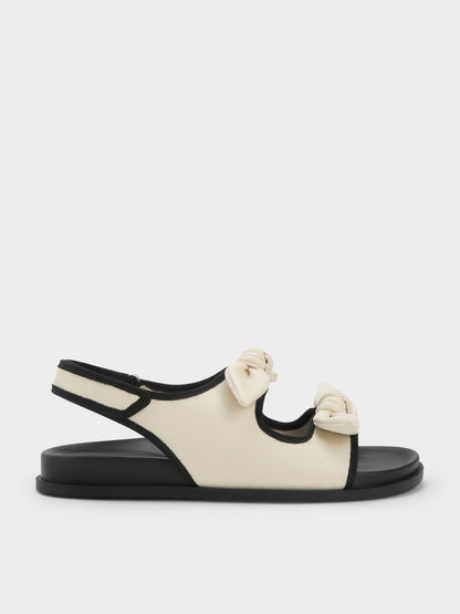CHARLES & KEITH Great Value / Contrast-Trim Knot-Bow Slingback Sandals - Chalk