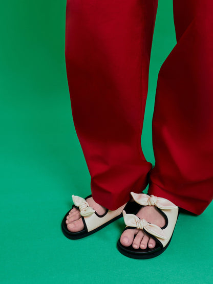 CHARLES & KEITH Great Value / Contrast-Trim Knot-Bow Slingback Sandals - Chalk