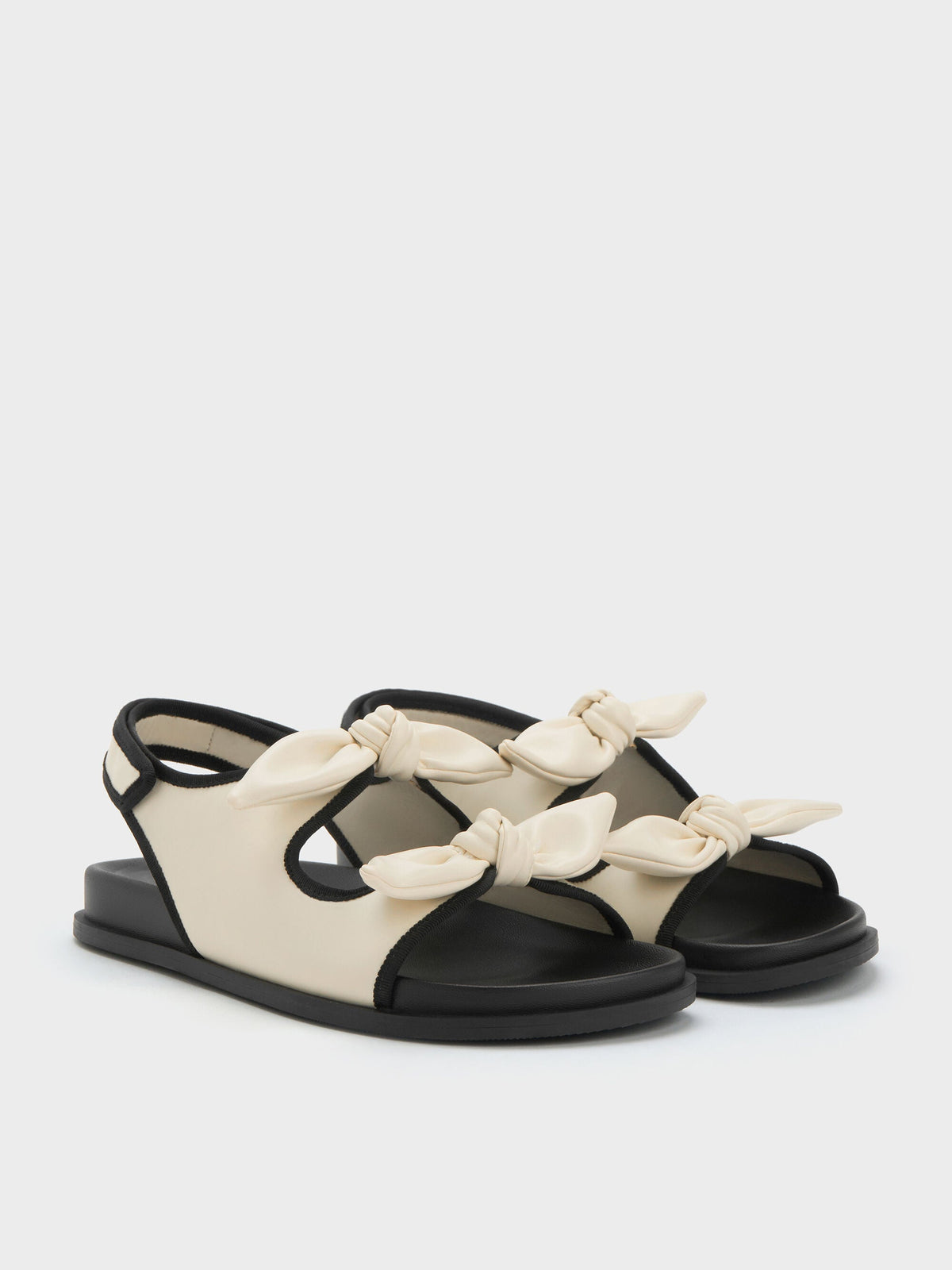 CHARLES & KEITH Great Value / Contrast-Trim Knot-Bow Slingback Sandals - Chalk
