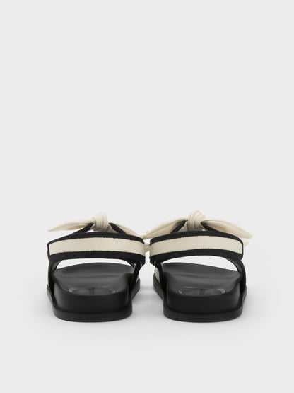 CHARLES & KEITH Great Value / Contrast-Trim Knot-Bow Slingback Sandals - Chalk