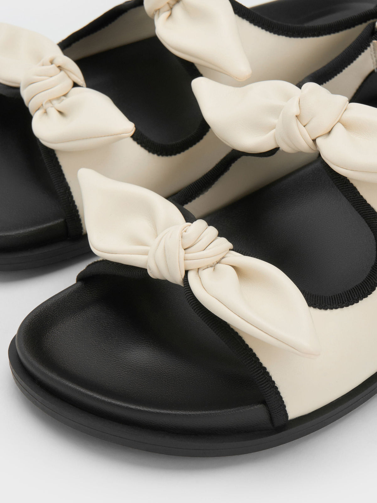 CHARLES & KEITH Great Value / Contrast-Trim Knot-Bow Slingback Sandals - Chalk