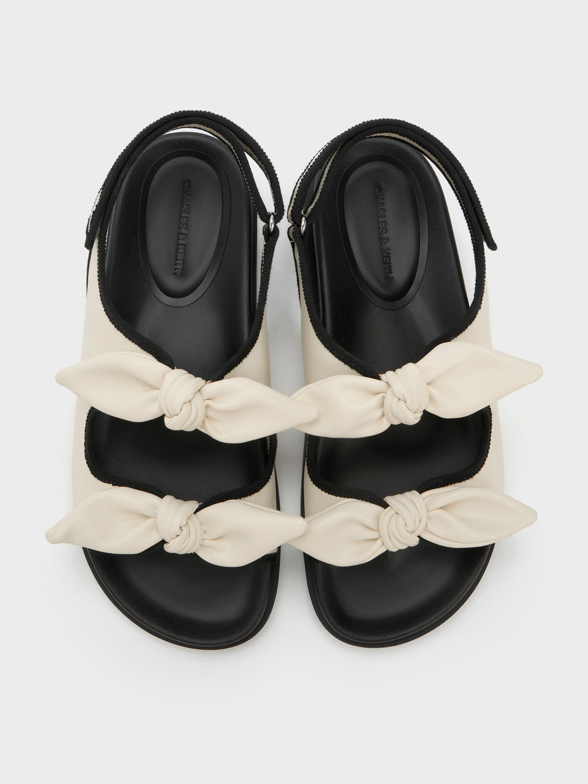 CHARLES & KEITH Great Value / Contrast-Trim Knot-Bow Slingback Sandals - Chalk