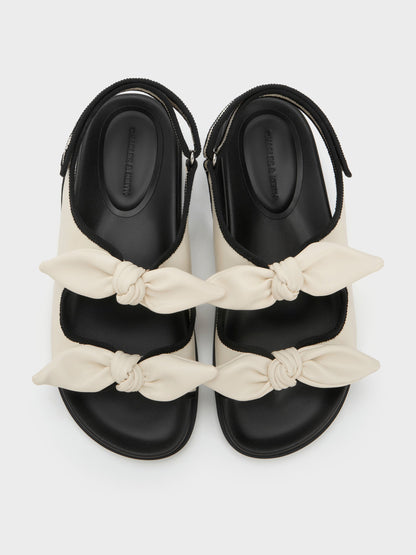 CHARLES & KEITH Great Value / Contrast-Trim Knot-Bow Slingback Sandals - Chalk