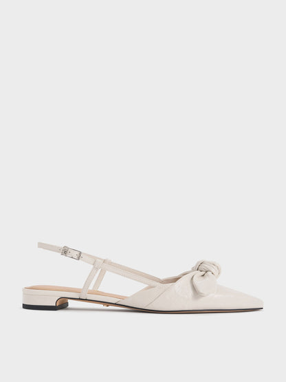 CHARLES & KEITH Best Seller / Jayce Leather Knot-Bow Slingback Flats - White