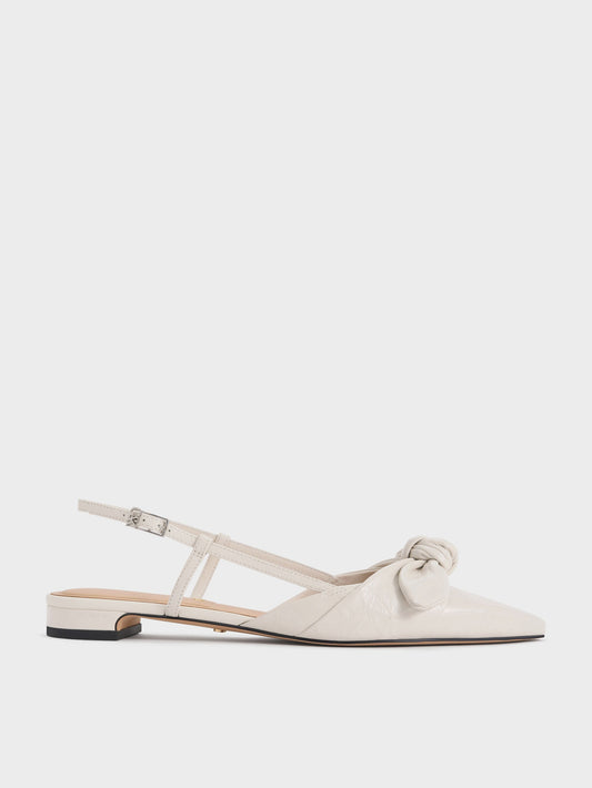 CHARLES & KEITH Best Seller / Jayce Leather Knot-Bow Slingback Flats - White