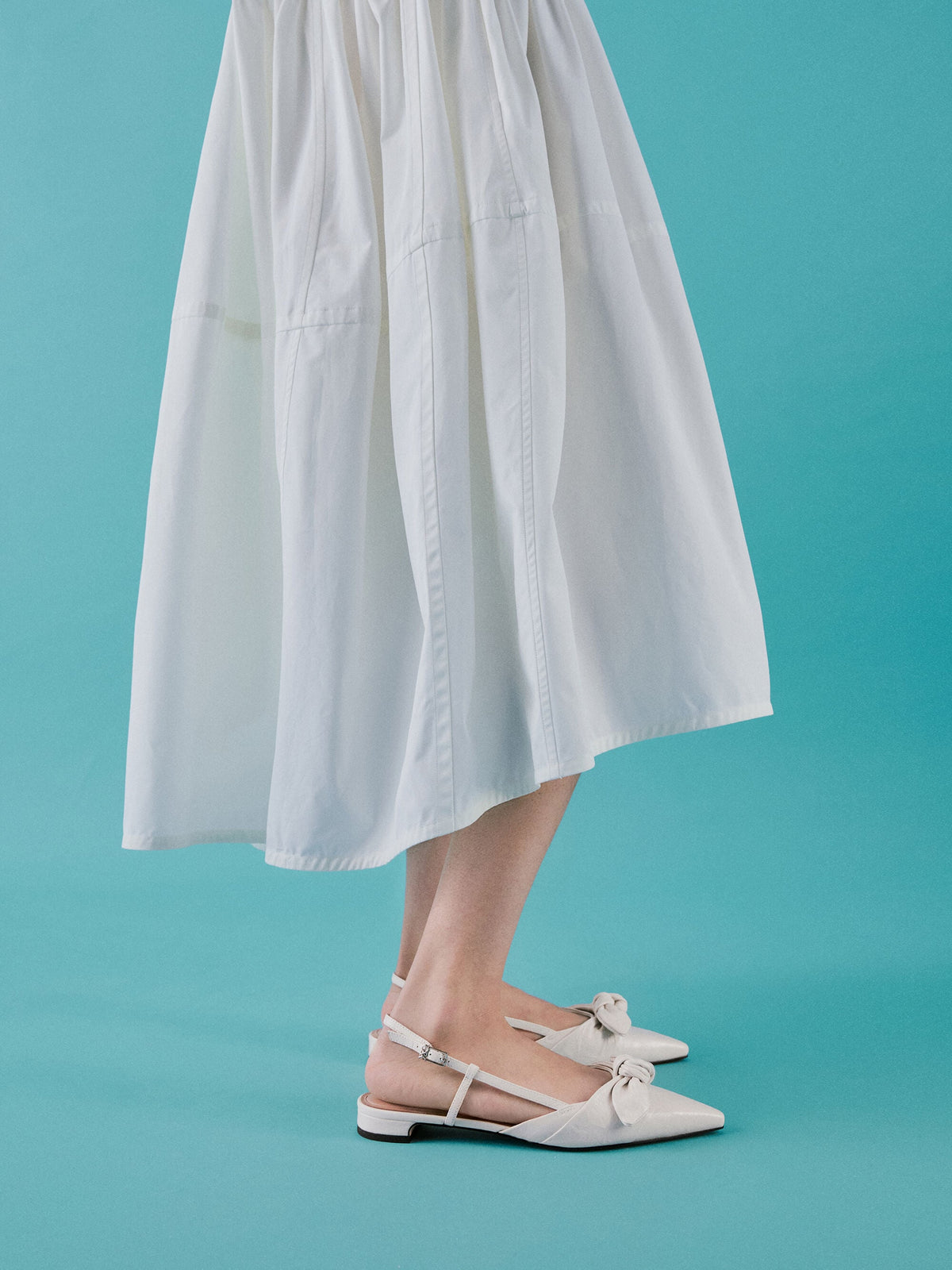 CHARLES & KEITH Best Seller / Jayce Leather Knot-Bow Slingback Flats - White