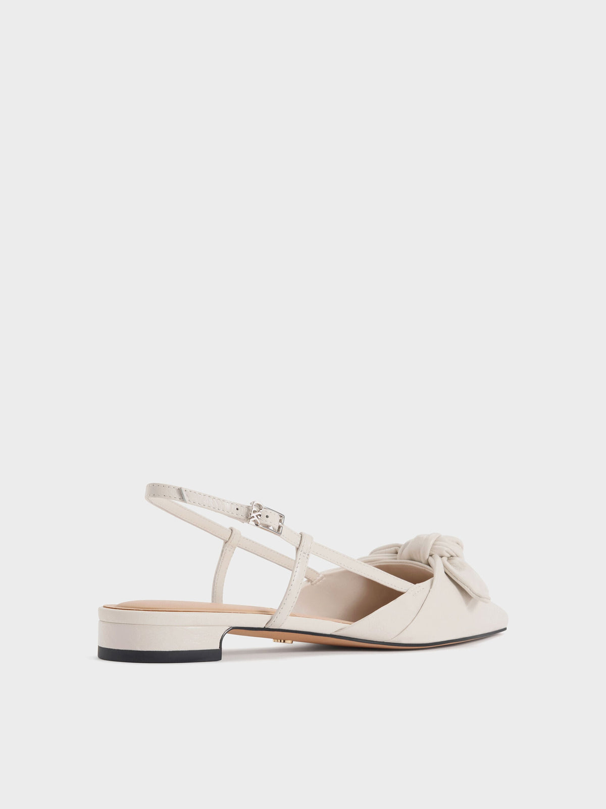 CHARLES & KEITH Best Seller / Jayce Leather Knot-Bow Slingback Flats - White