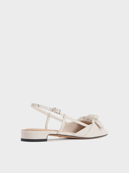 CHARLES & KEITH Best Seller / Jayce Leather Knot-Bow Slingback Flats - White