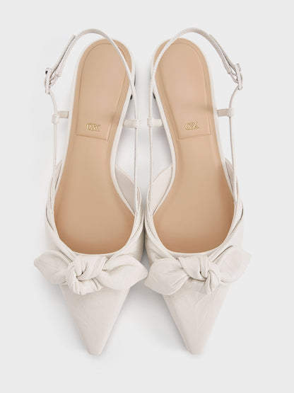 CHARLES & KEITH Best Seller / Jayce Leather Knot-Bow Slingback Flats - White