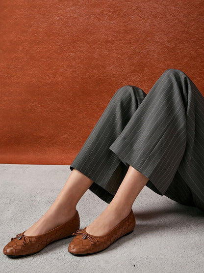 CHARLES & KEITH Essential / Ivette Woven Bow Ballet Flats - Brown