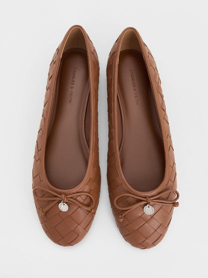 CHARLES & KEITH Essential / Ivette Woven Bow Ballet Flats - Brown