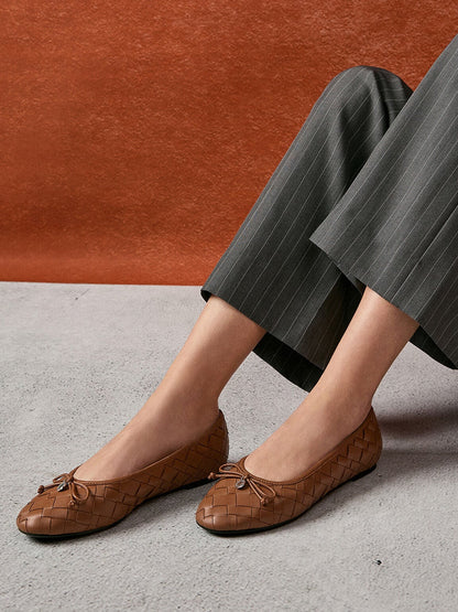 CHARLES & KEITH Essential / Ivette Woven Bow Ballet Flats - Brown