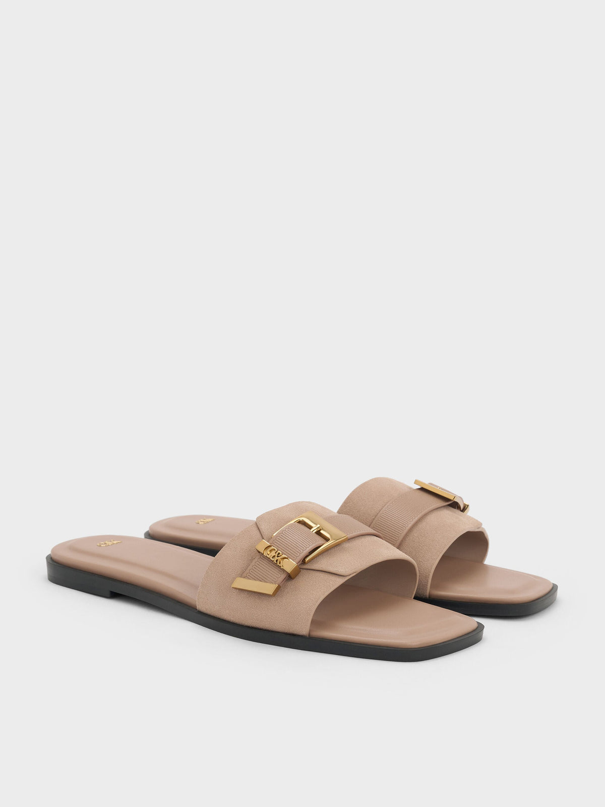 CHARLES & KEITH Featured / Whitney Suede & Leather Slide Sandals - Taupe
