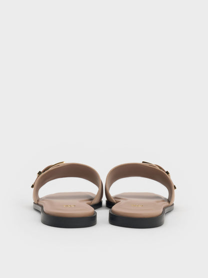 CHARLES & KEITH Featured / Whitney Suede & Leather Slide Sandals - Taupe