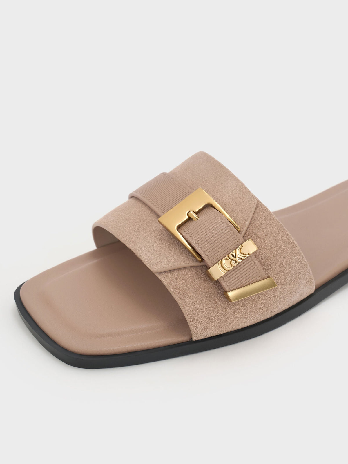 CHARLES & KEITH Featured / Whitney Suede & Leather Slide Sandals - Taupe