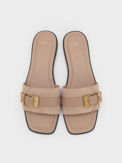 CHARLES & KEITH Featured / Whitney Suede & Leather Slide Sandals - Taupe