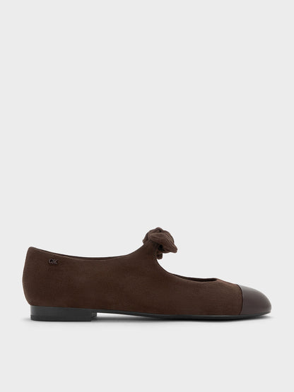 CHARLES & KEITH Customer Favorite / Suede & Leather Mary Janes - Dark Brown Textured