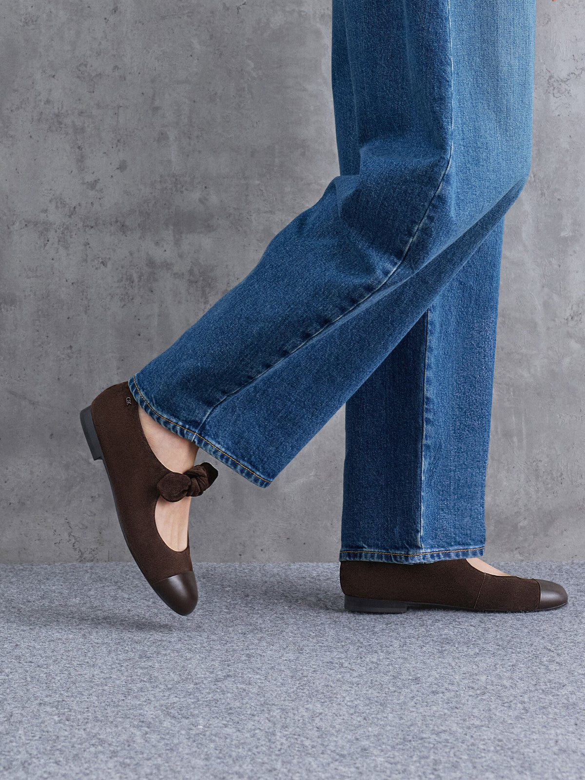 CHARLES & KEITH Customer Favorite / Suede & Leather Mary Janes - Dark Brown Textured