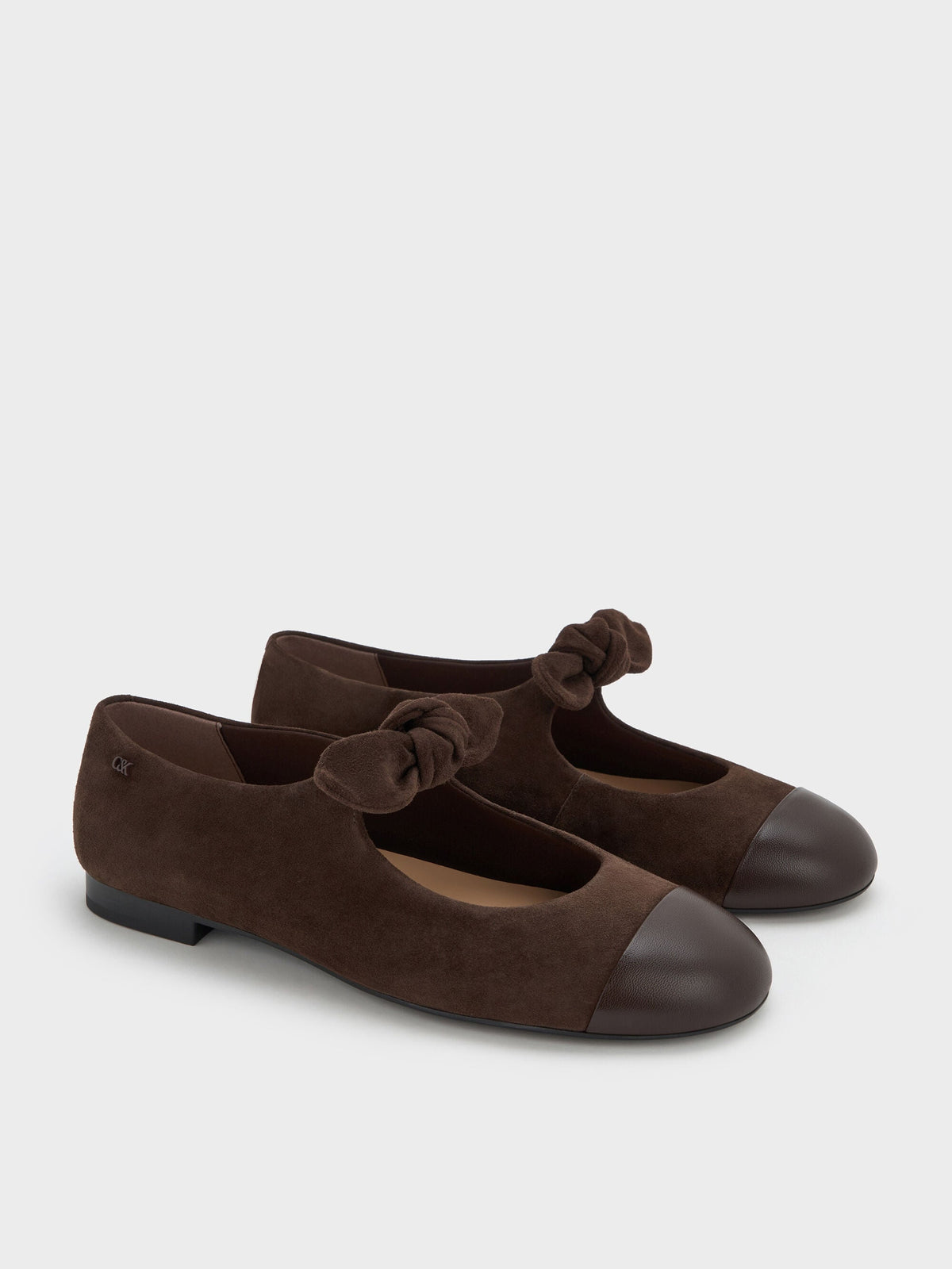 CHARLES & KEITH Customer Favorite / Suede & Leather Mary Janes - Dark Brown Textured