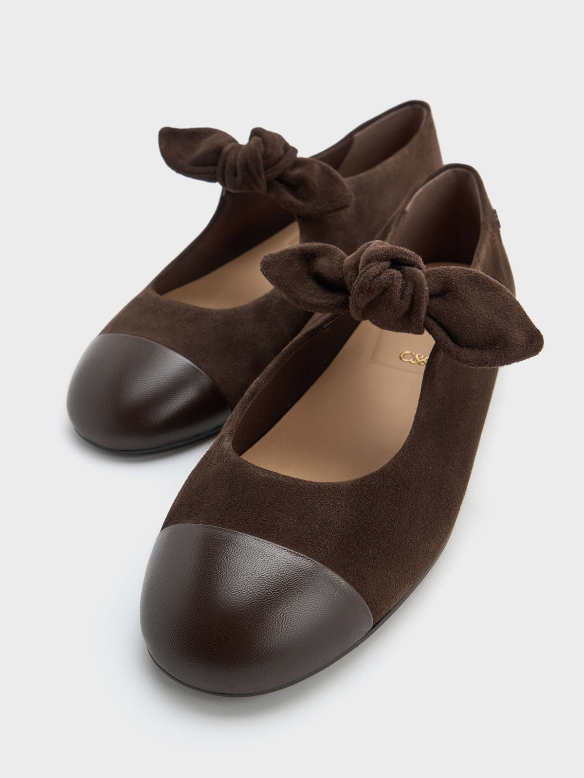 CHARLES & KEITH Customer Favorite / Suede & Leather Mary Janes - Dark Brown Textured