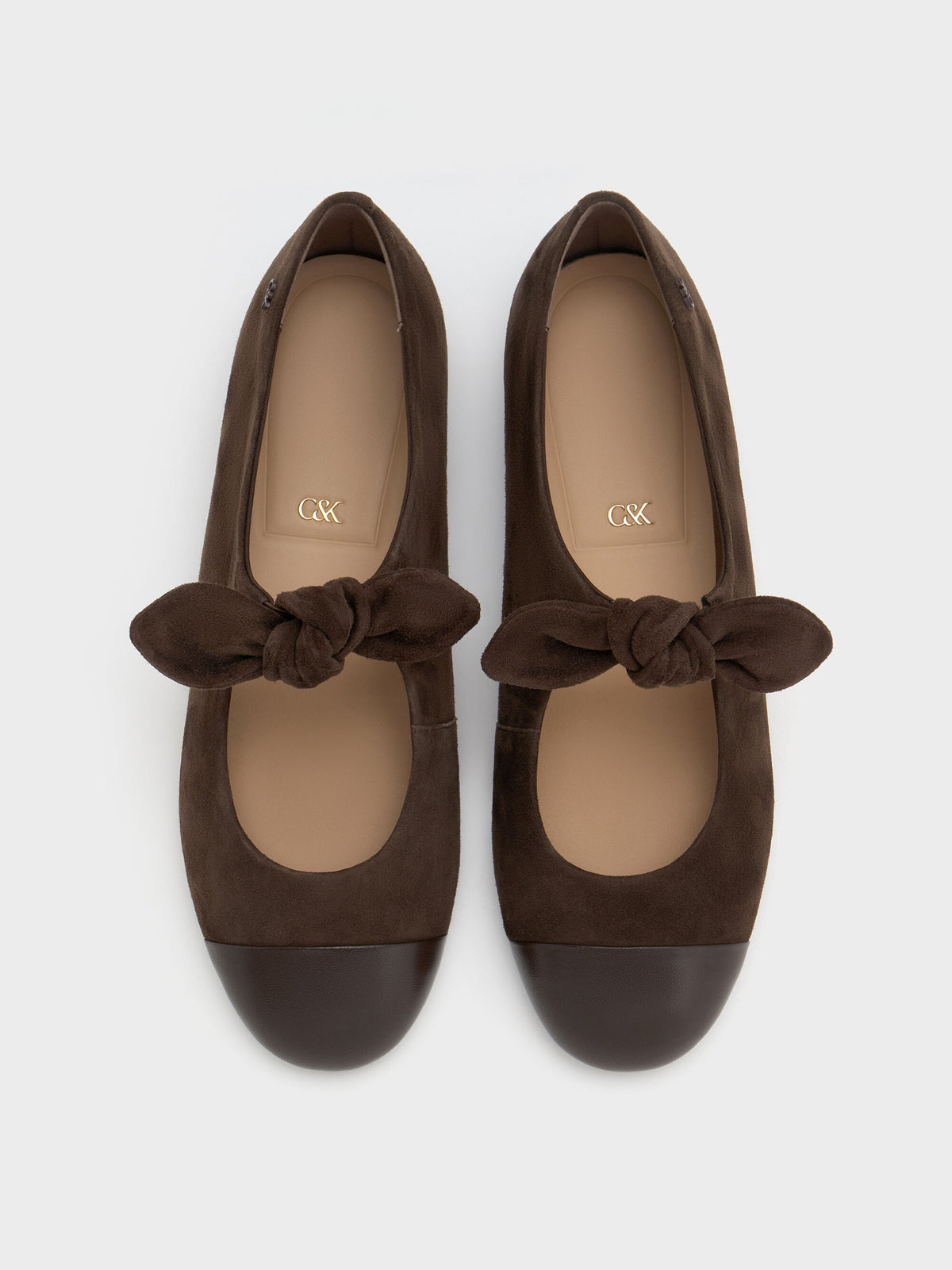 CHARLES & KEITH Customer Favorite / Suede & Leather Mary Janes - Dark Brown Textured