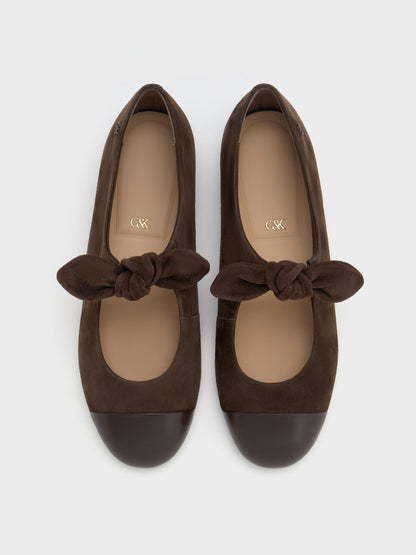 CHARLES & KEITH Customer Favorite / Suede & Leather Mary Janes - Dark Brown Textured