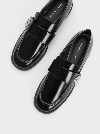CHARLES & KEITH Top Pick / Trice Metallic Accent Loafers - Black Box
