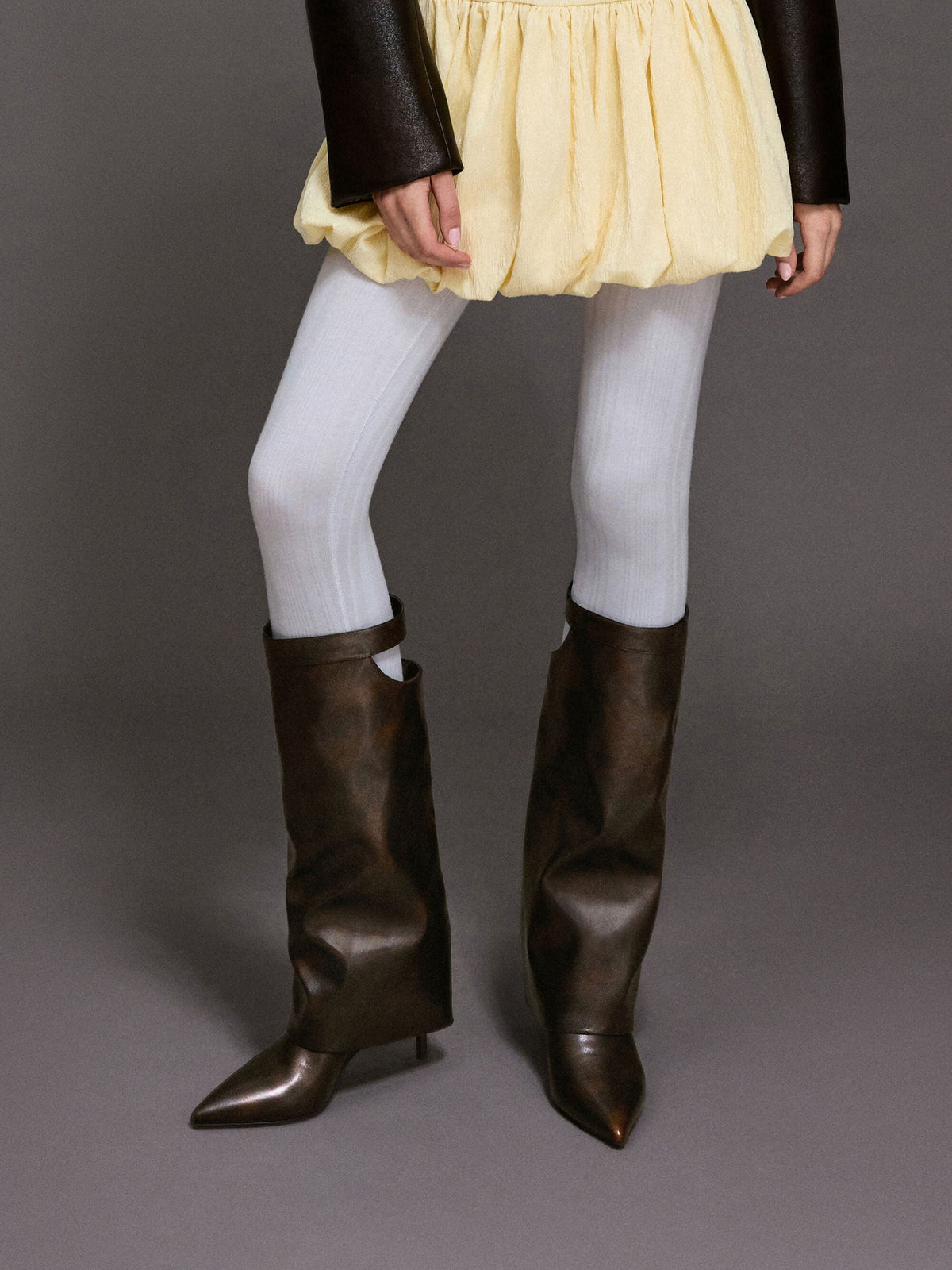 CHARLES & KEITH Discount / Cut-Out Stiletto Knee-High Boots - Brown