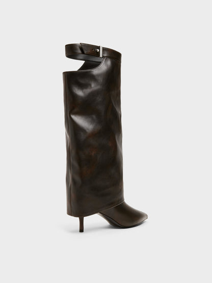 CHARLES & KEITH Discount / Cut-Out Stiletto Knee-High Boots - Brown