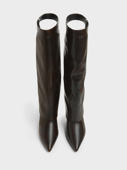 CHARLES & KEITH Discount / Cut-Out Stiletto Knee-High Boots - Brown