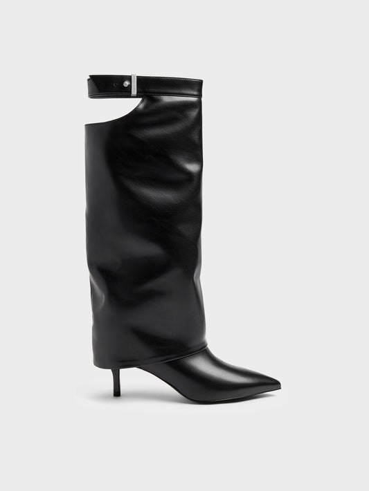 CHARLES & KEITH Deals / Cut-Out Stiletto Knee-High Boots - Black