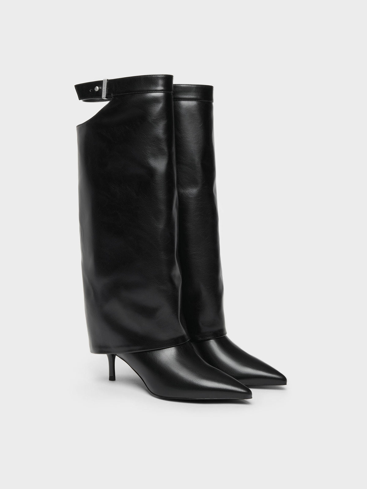 CHARLES & KEITH Deals / Cut-Out Stiletto Knee-High Boots - Black