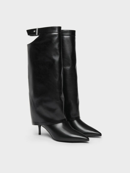 CHARLES & KEITH Deals / Cut-Out Stiletto Knee-High Boots - Black