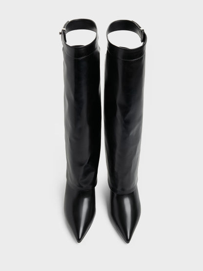 CHARLES & KEITH Deals / Cut-Out Stiletto Knee-High Boots - Black