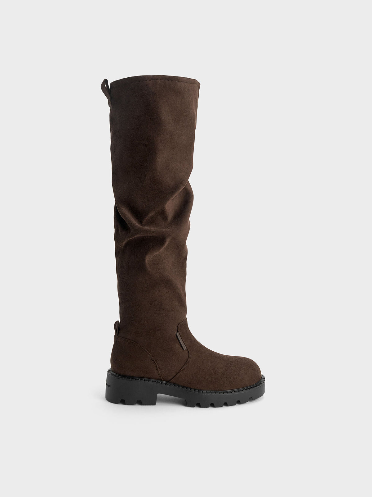 CHARLES & KEITH Top Pick / Camilla Faux Suede Thigh-High Boots - Dark Brown Textured