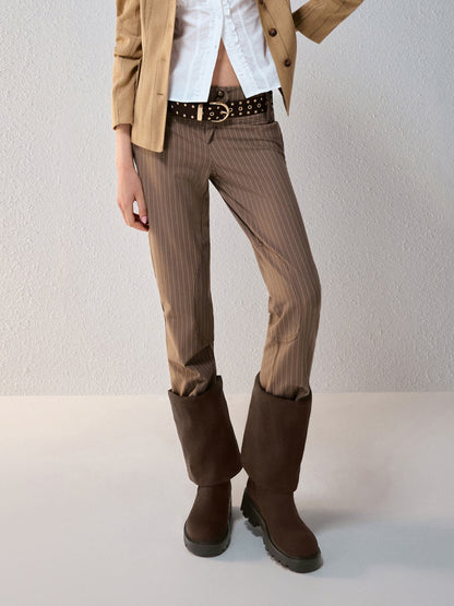 CHARLES & KEITH Top Pick / Camilla Faux Suede Thigh-High Boots - Dark Brown Textured