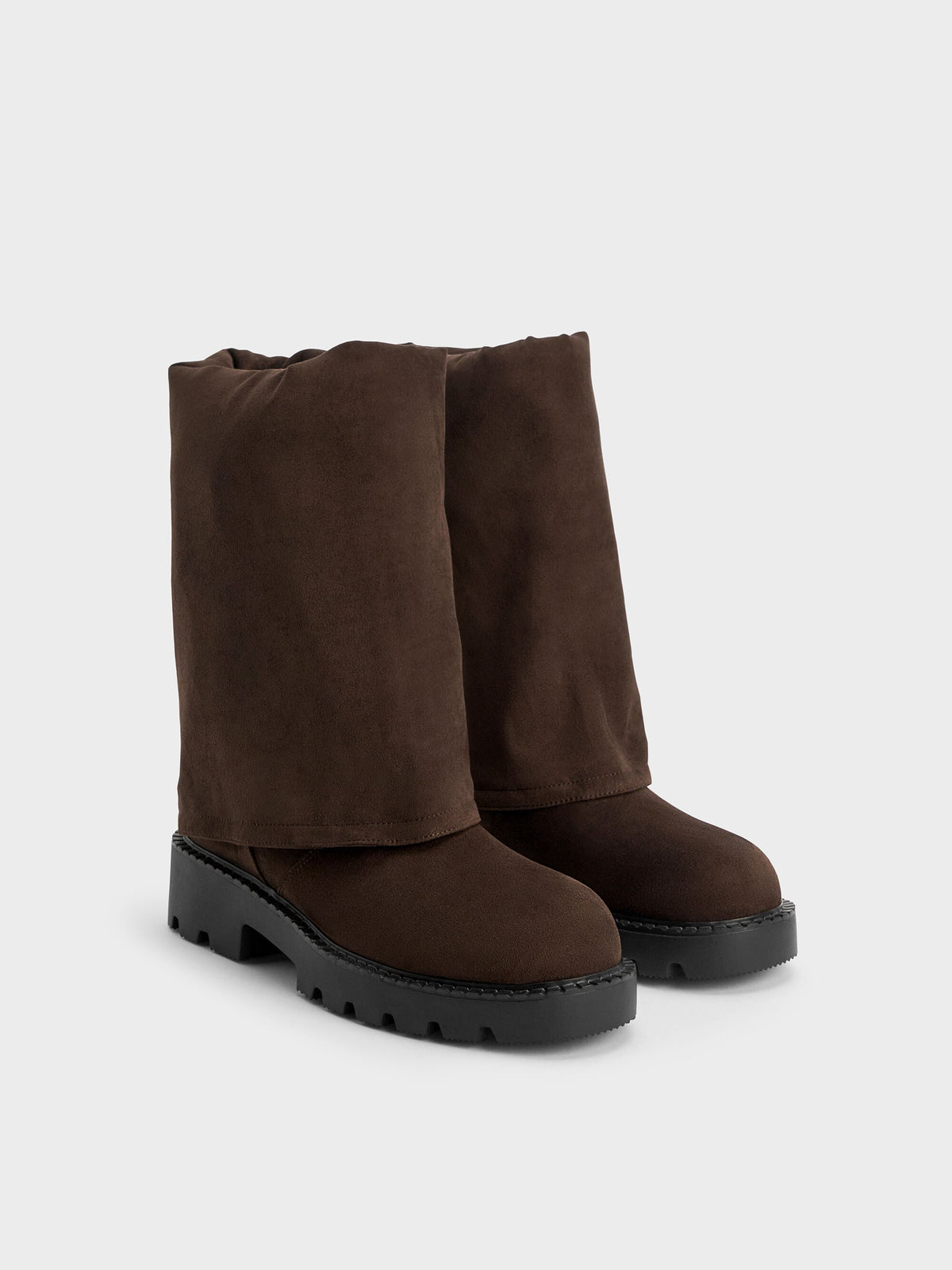 CHARLES & KEITH Top Pick / Camilla Faux Suede Thigh-High Boots - Dark Brown Textured