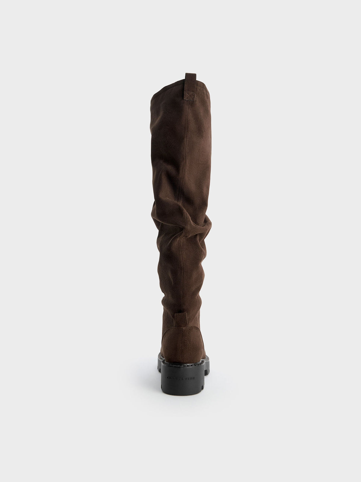 CHARLES & KEITH Top Pick / Camilla Faux Suede Thigh-High Boots - Dark Brown Textured