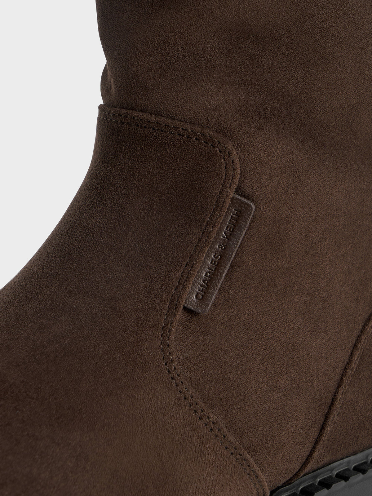 CHARLES & KEITH Top Pick / Camilla Faux Suede Thigh-High Boots - Dark Brown Textured
