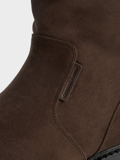 CHARLES & KEITH Top Pick / Camilla Faux Suede Thigh-High Boots - Dark Brown Textured