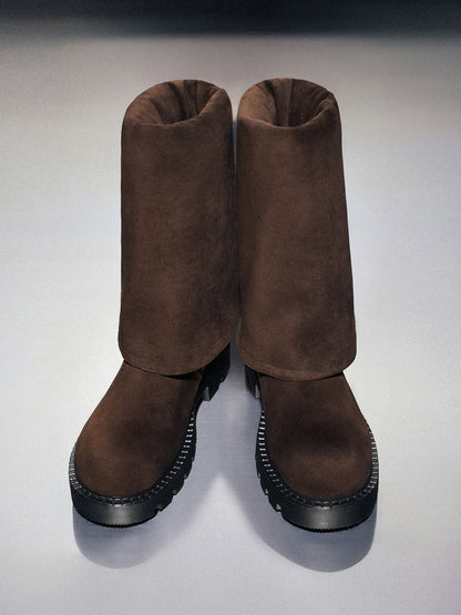 CHARLES & KEITH Top Pick / Camilla Faux Suede Thigh-High Boots - Dark Brown Textured