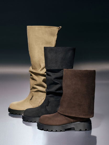 CHARLES & KEITH Top Pick / Camilla Faux Suede Thigh-High Boots - Dark Brown Textured