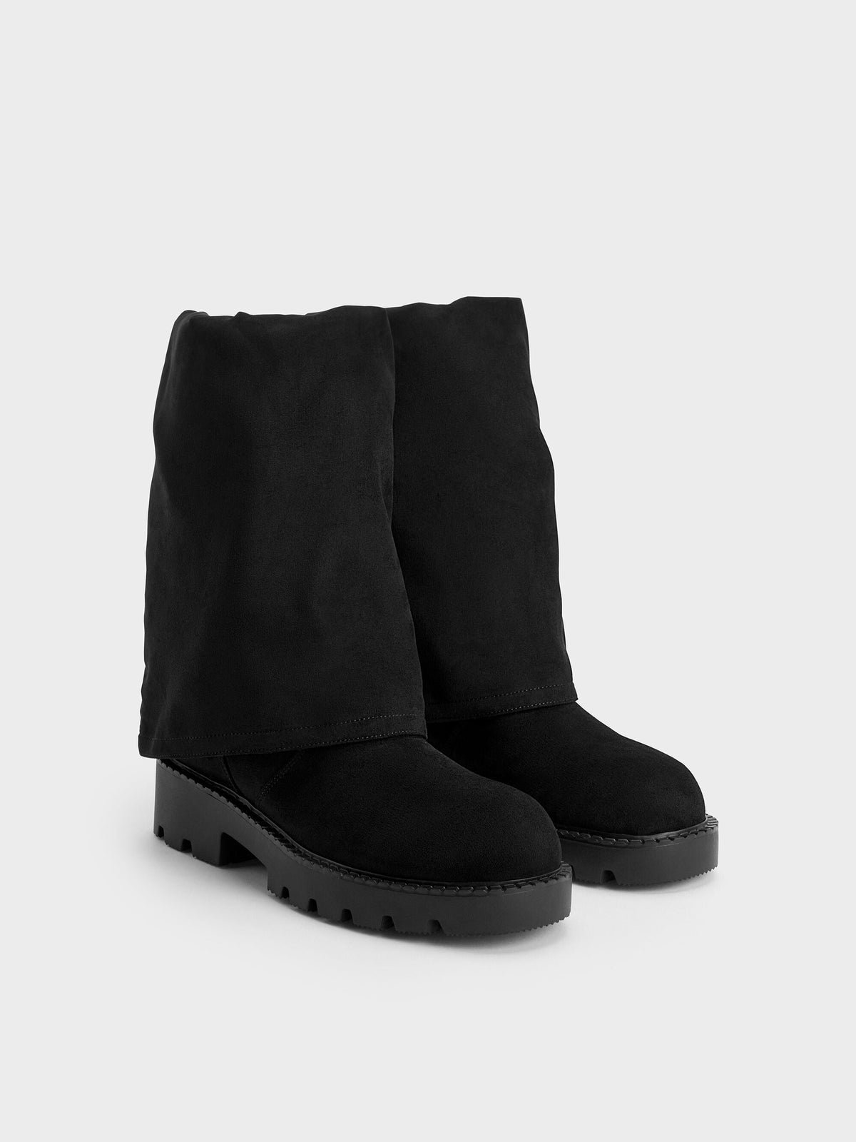CHARLES & KEITH Exclusive / Camilla Faux Suede Thigh-High Boots - Black Textured