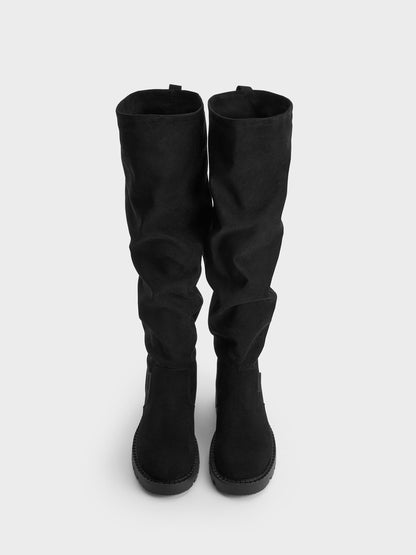 CHARLES & KEITH Exclusive / Camilla Faux Suede Thigh-High Boots - Black Textured