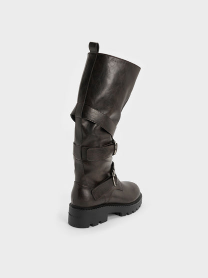 CHARLES & KEITH Special Offer / Double-Strap Knee-High Boots - Dark Brown
