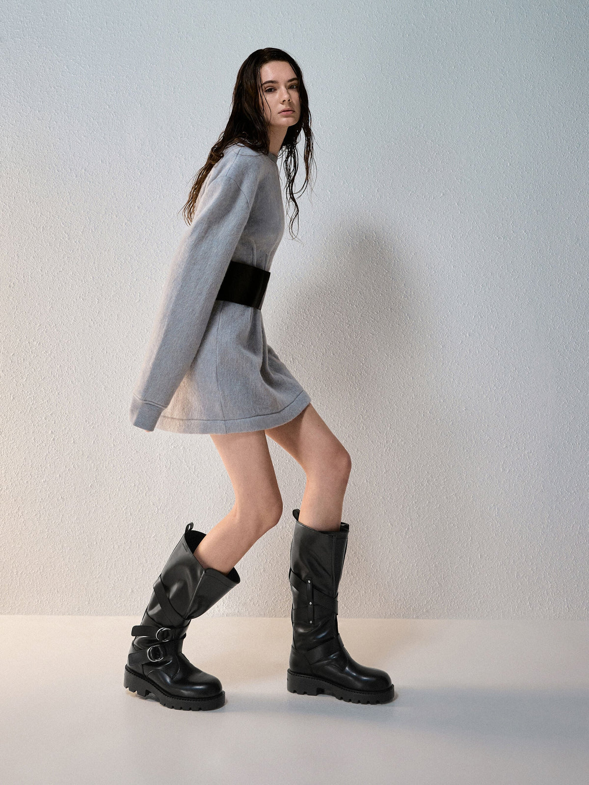 CHARLES & KEITH Latest / Double-Strap Knee-High Boots - Black