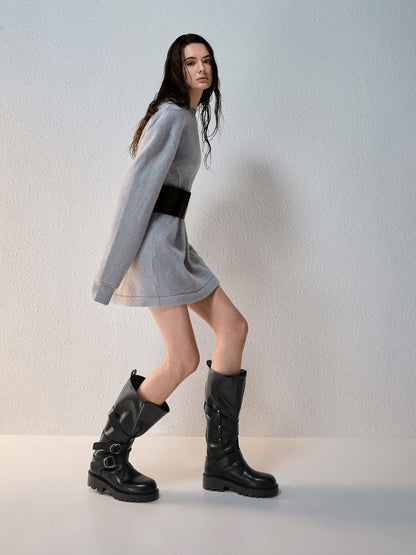 CHARLES & KEITH Latest / Double-Strap Knee-High Boots - Black
